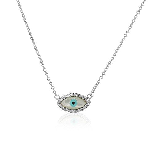 925 Sterling Silver Yellow Gold-Tone Simulated Mother-of-Pearl Evil Eye Pendant Necklace
