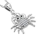 925 Sterling Silver White Clear Black CZ Crab Pendant Necklace