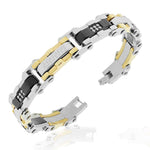 Stainless Steel Black Gold-Tone Silver-Tone CZ Greek Key Link Mens Bracelet