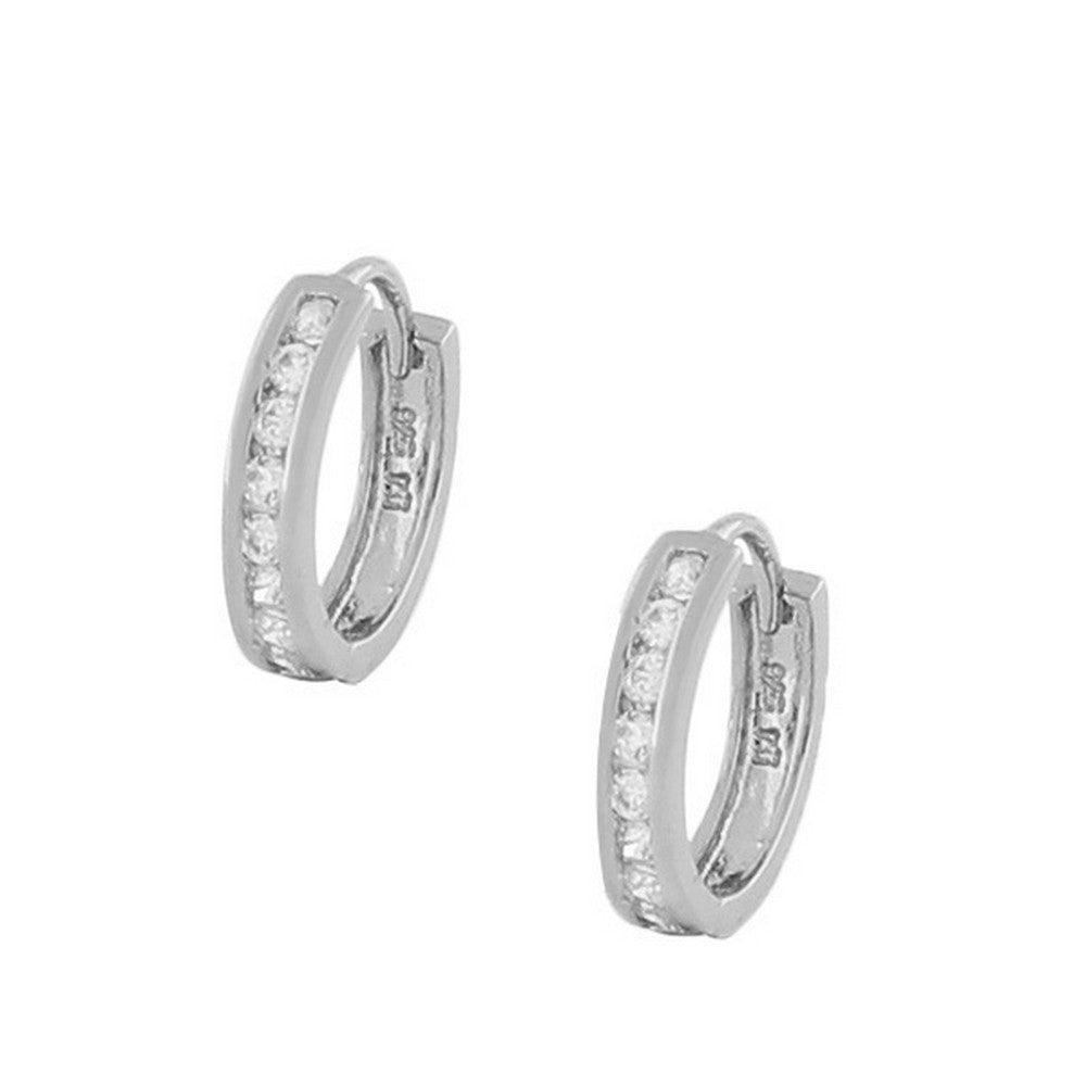 Sterling Silver White CZ Hoop Huggie Earrings