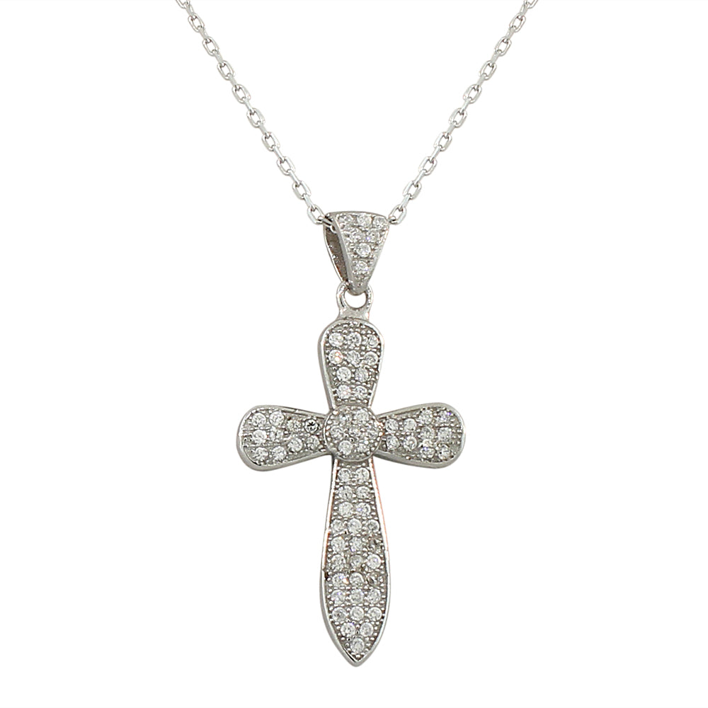 925 Sterling Silver Womens Classic Latin Cross CZ Religious Pendant Necklace