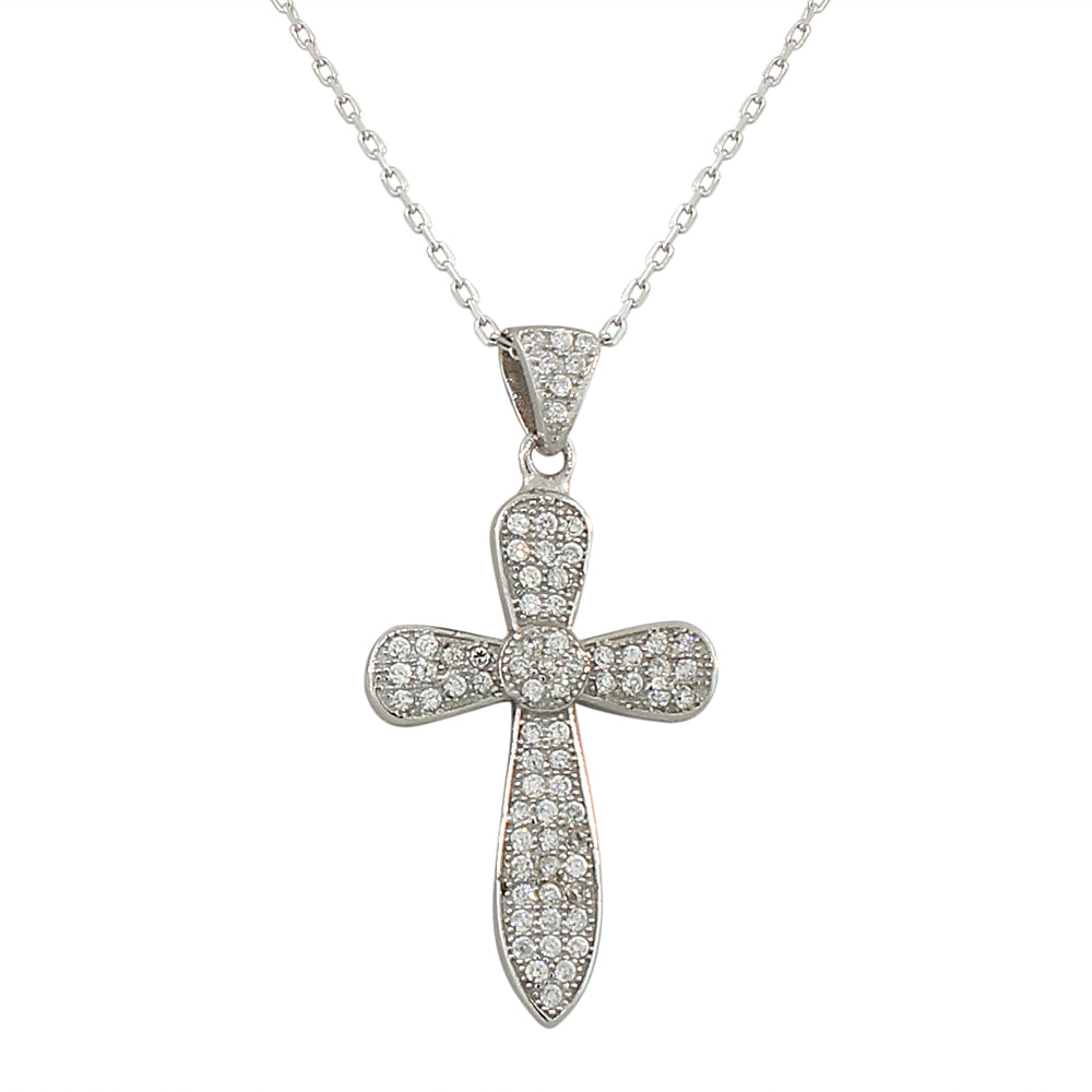 Sterling Silver Classic Cross CZ Religious Pendant Necklace