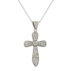 925 Sterling Silver Womens Classic Latin Cross CZ Religious Pendant Necklace