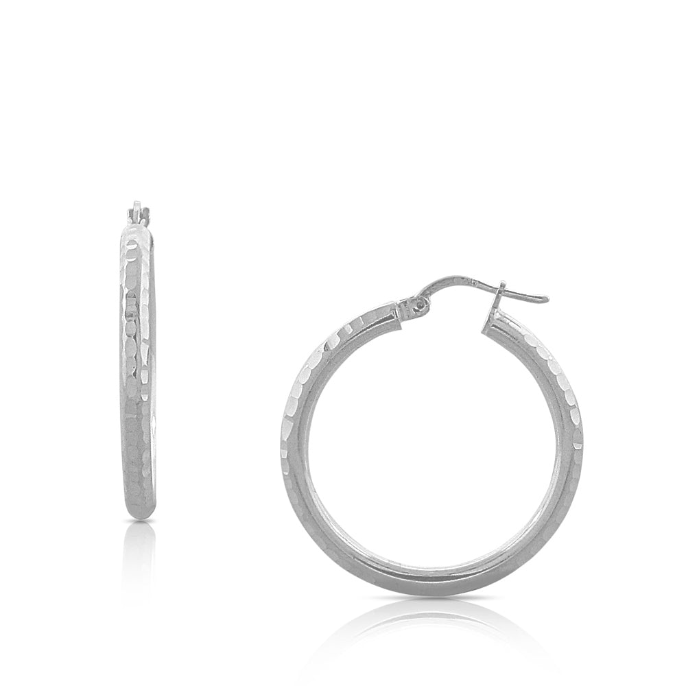 Silver Faceted Wide Hoops