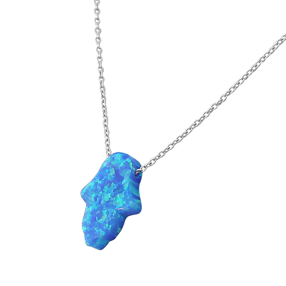 925 Sterling Silver Womens Evil Eye Hamsa Blue Turquoise-Tone Loose Simulated Opal Pendant Necklace