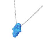 925 Sterling Silver Womens Evil Eye Hamsa Blue Turquoise-Tone Loose Simulated Opal Pendant Necklace