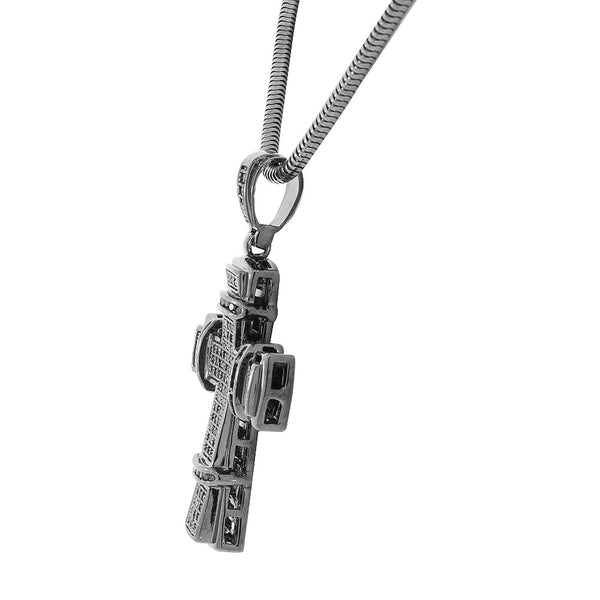 925 Sterling Silver Black Rhodium CZ Large Hip-Hop Statement Cross Pendant Necklace, 30"