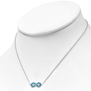 925 Sterling Silver Green Blue Simulated Opal Infinity Pendant Necklace