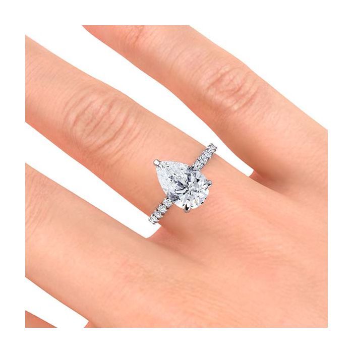 2.56 CT IGI Lab Grown Pear Shape Diamond Ring 18K White Gold G VS1