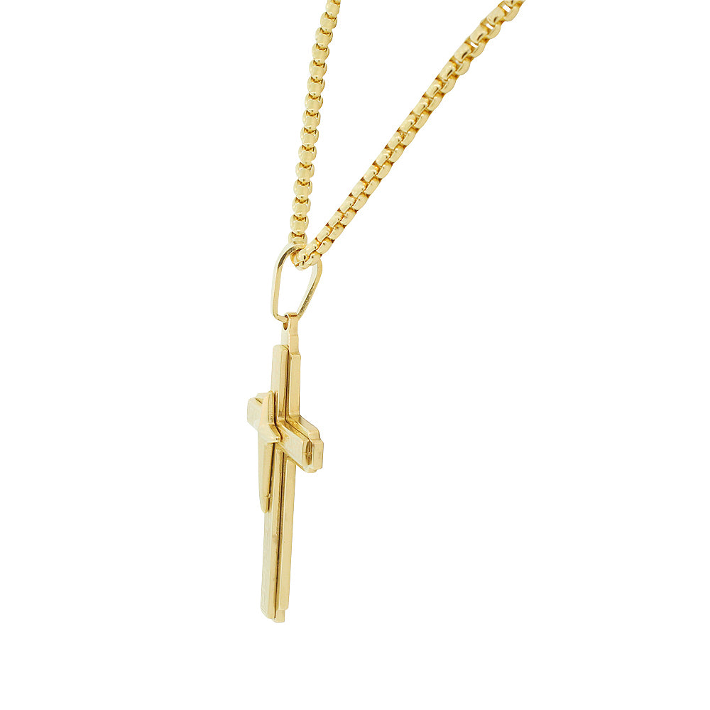 Stainless Steel Yellow Gold-Tone Large Statement Mens Cross Pendant Necklace