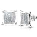 Sterling Silver Square White Clear CZ Screw Back Stud Men's Earrings, 0.70"