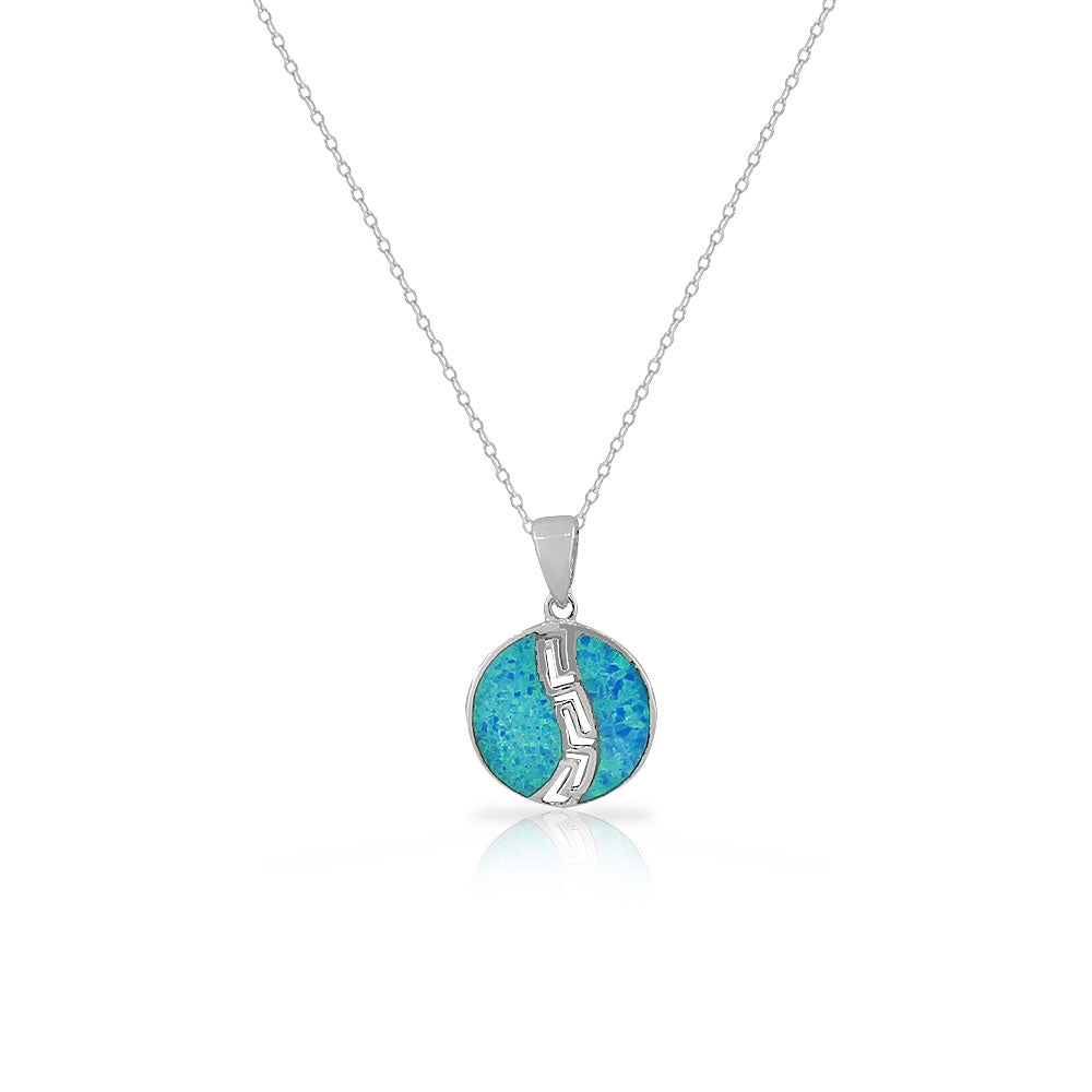 925 Sterling Silver Blue Turquoise-Tone Simulated Opal Pendant Necklace