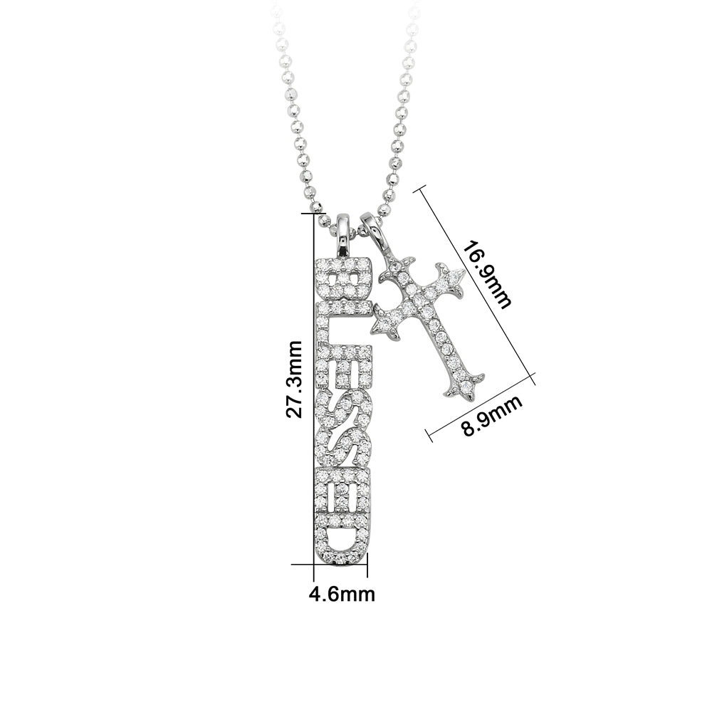 My Daily Styles 925 Sterling Silver Blessed Cross Cubic Zirconia Pendant Necklace With Adjustable Chain 16"-18"