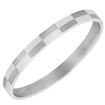 Stainless Steel Oval-Shape Silver-Tone Classic Matte Polished Bangle Bracelet