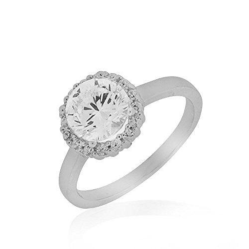 925 Sterling Silver White Clear Round CZ Engagement Statement Ring