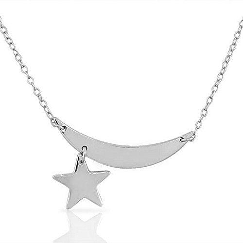 Sterling Silver Yellow Gold-Tone Polished Womens Half-Moon Star Horizontal Sideways Pendant Necklace
