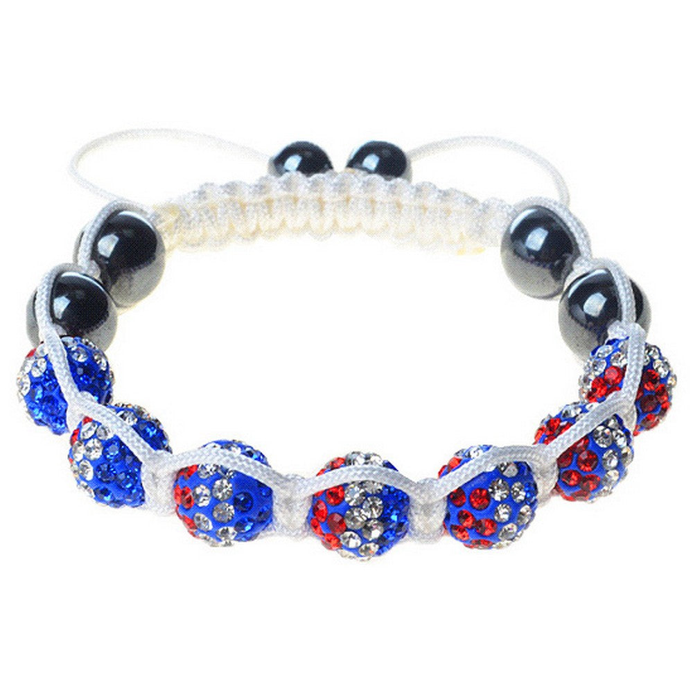 France French Flag Blue White Red Cord Macrame Beaded Adjustable Bracelet