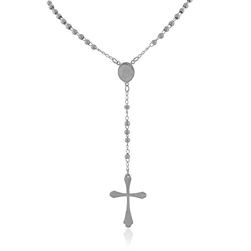 Two-Tone Cross Christian Virgin Mary Rosary Beads Stainless Steel Necklace