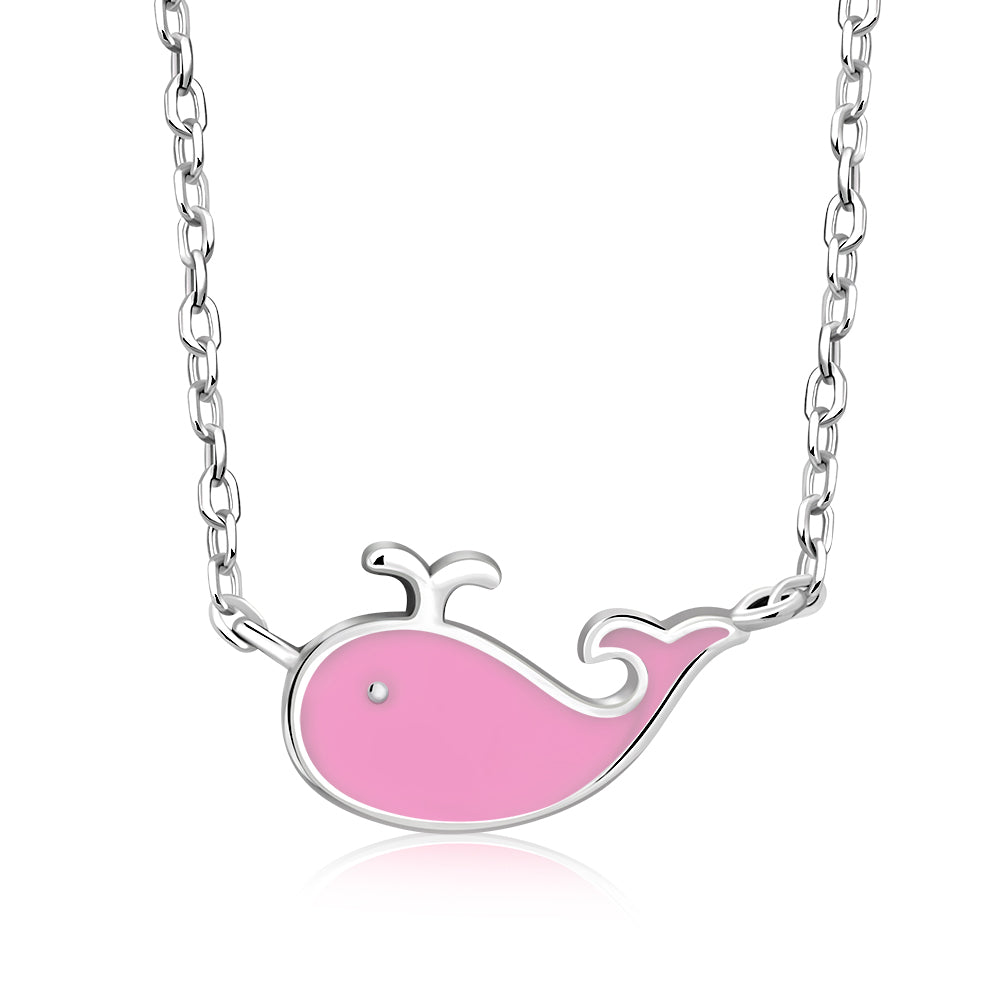My Daily Styles 925 Sterling Silver Ocean Whale Shaped Pendant Necklace with Pink or Blue Enamel