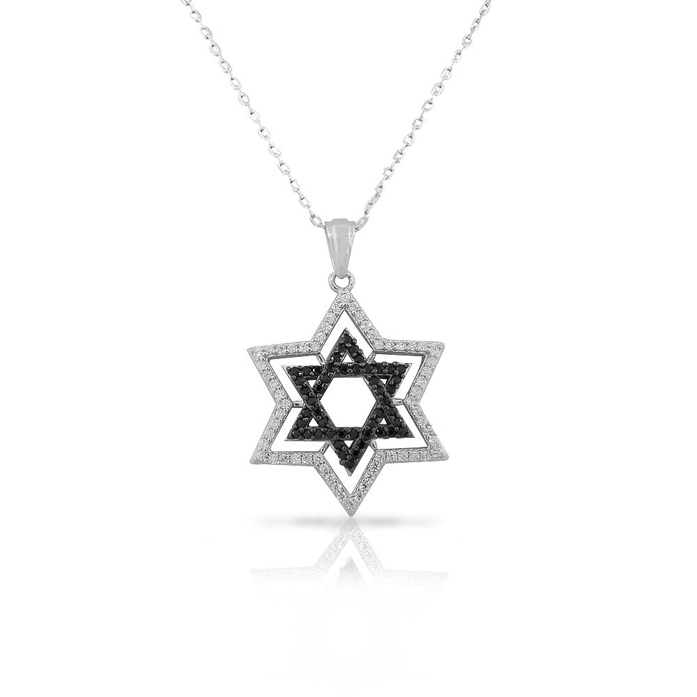 Double Layered Star of David Necklace Pendant Sterling Silver