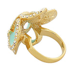 My Daily Styles Fashion Alloy Yellow Gold-Tone Turquoise-Tone White Clear CZ Flower Floral Cocktail Ring