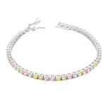 925 Sterling Silver Round White Multicolor CZ Classic Tennis Bracelet