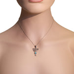 925 Sterling Silver Blue Simulated Opal Jewish Star of David Menorah Pendant Necklace