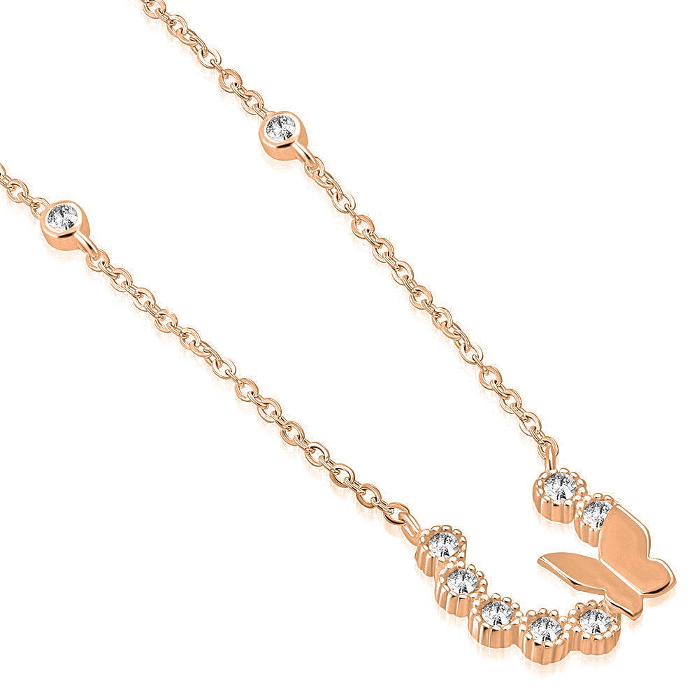 925 Sterling Silver Bezel-Set CZ Horseshoe Butterfly Pendant Necklace, 17"