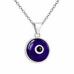925 Sterling Silver Blue Glass Evil Eye Pendant Necklace with Chain