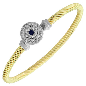 Fashion Alloy Two-Tone White Blue CZ Evil Eye Bangle Bracelet