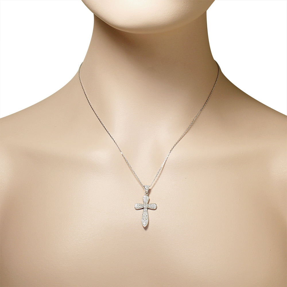925 Sterling Silver Womens Classic Latin Cross CZ Religious Pendant Necklace