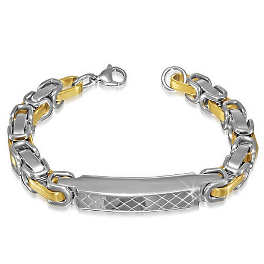 Stainless Steel Silver Yellow Gold-Tone Mens Classic Link Bracelet with Clasp