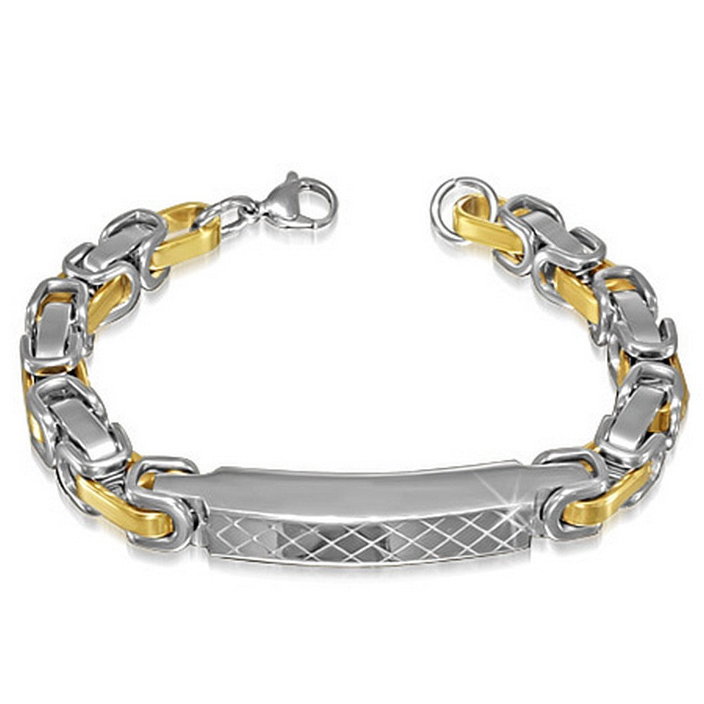 Stainless Steel Silver Yellow Gold-Tone Mens Classic Link Bracelet w