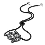 Stainless Steel Clear CZ Filigree Hamsa Adjustable Snake Chain Bracelet
