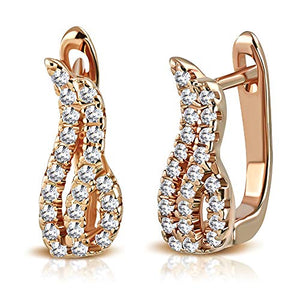 925 Sterling Silver Rose Gold-Tone Round CZ Hoop Huggie Earrings