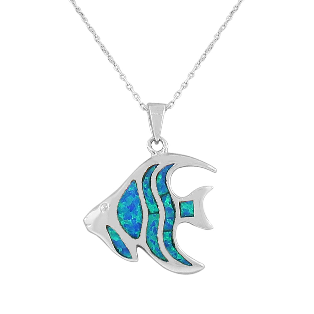 925 Sterling Silver Womens Blue Turquoise-Tone Fish Marine Simulated Opal Pendant Necklace
