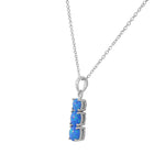 925 Sterling Silver Womens Three-Stone Teardrop Blue Turquoise-Tone Simulated Opal Pendant Necklace