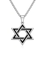 My Daily Styles Men’s Stainless Steel Star of David Pendant Necklace – Black Enamel Inlay Magen David with 24 Inch Chain, Available in Gold Tone or Silver
