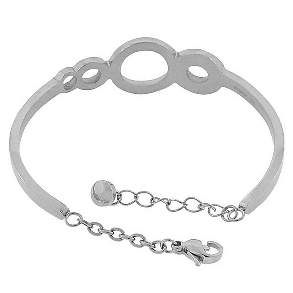 Stainless Steel Baguette White CZ Silver Adjustable Bangle Bracelet