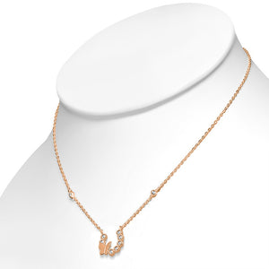 925 Sterling Silver Bezel-Set CZ Horseshoe Butterfly Pendant Necklace, 17"