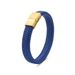 Mens Blue Genuine Leather Bracelet with Stainless Steel Magnetic Lock