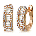 925 Sterling Silver Rose Gold-Tone Baguette Round CZ Hoop Huggie Earrings