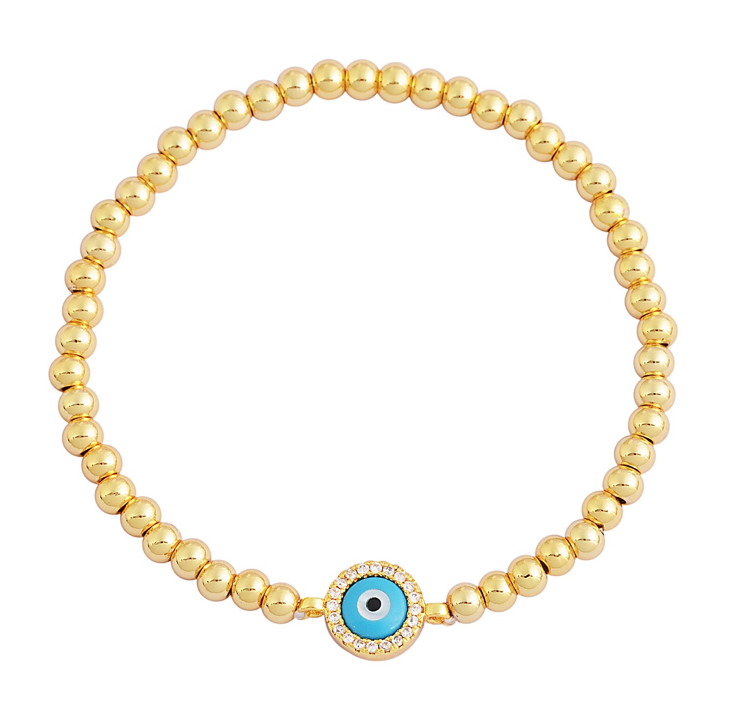 My Daily Styles Sterling Silver Evil Eye Beaded Stretch Bracelet, Blue Simulated Turquoise Center with Crystal Accents