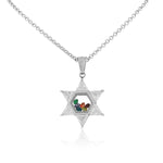Stainless Steel Silver-Tone Clear Multicolor CZ Jewish Star of David Pendant Necklace