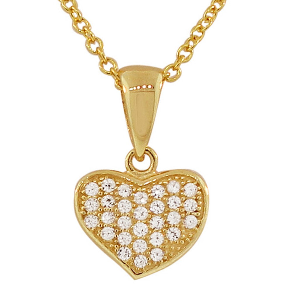 925 Sterling Silver Love Heart White CZ Pendant Necklace with Chain