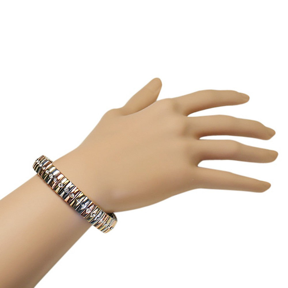 Stainless Steel Gold-Tone and Silver-Tone White CZ Stretch Bracelet