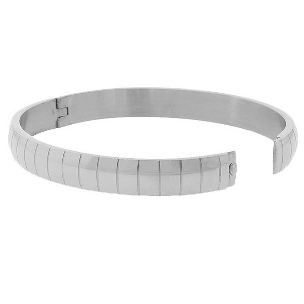 Stainless Steel Silver-Tone Faceted Cuff Bangle Bracelet
