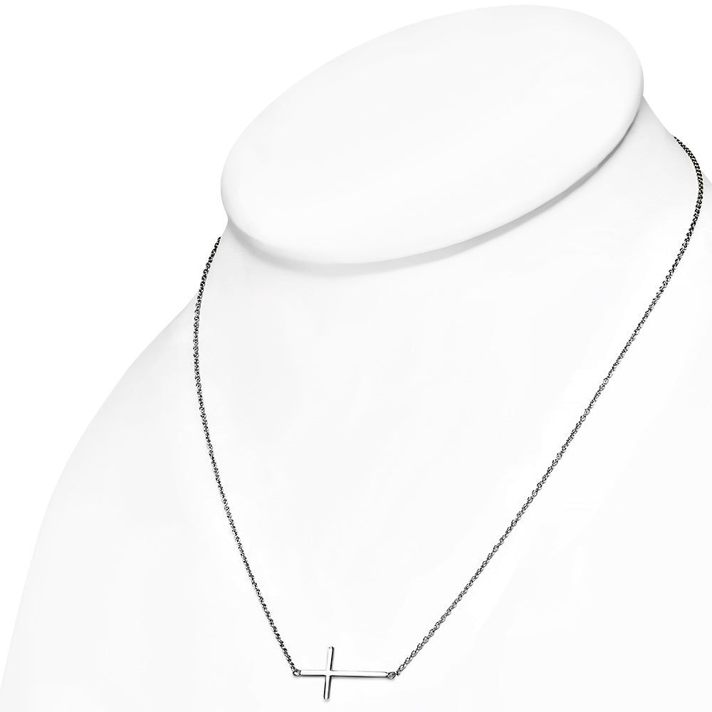 925 Sterling Silver Sideways Cross Necklace for Women