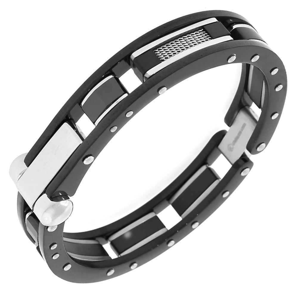 Stainless Steel Black Mesh Handcuff Bracelet