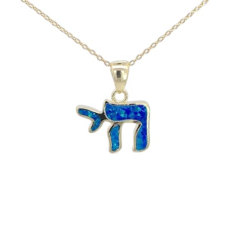 My Daily Styles 925 Sterling Silver Simulated Opal Chai Jewish Pendant